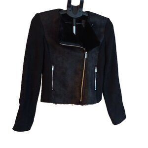 ZARA Black Faux Suede & Faux Fur Baddie Moto Jacket Mixed Media Women’s XS
